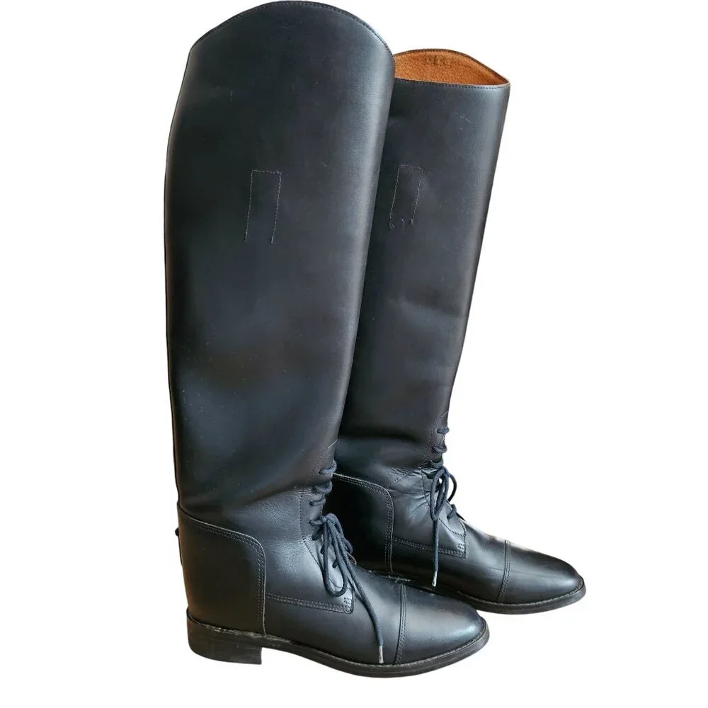 Cavalier Amazonas Black Leather Equestrian Riding Boots Lace-Up Womens 6.5